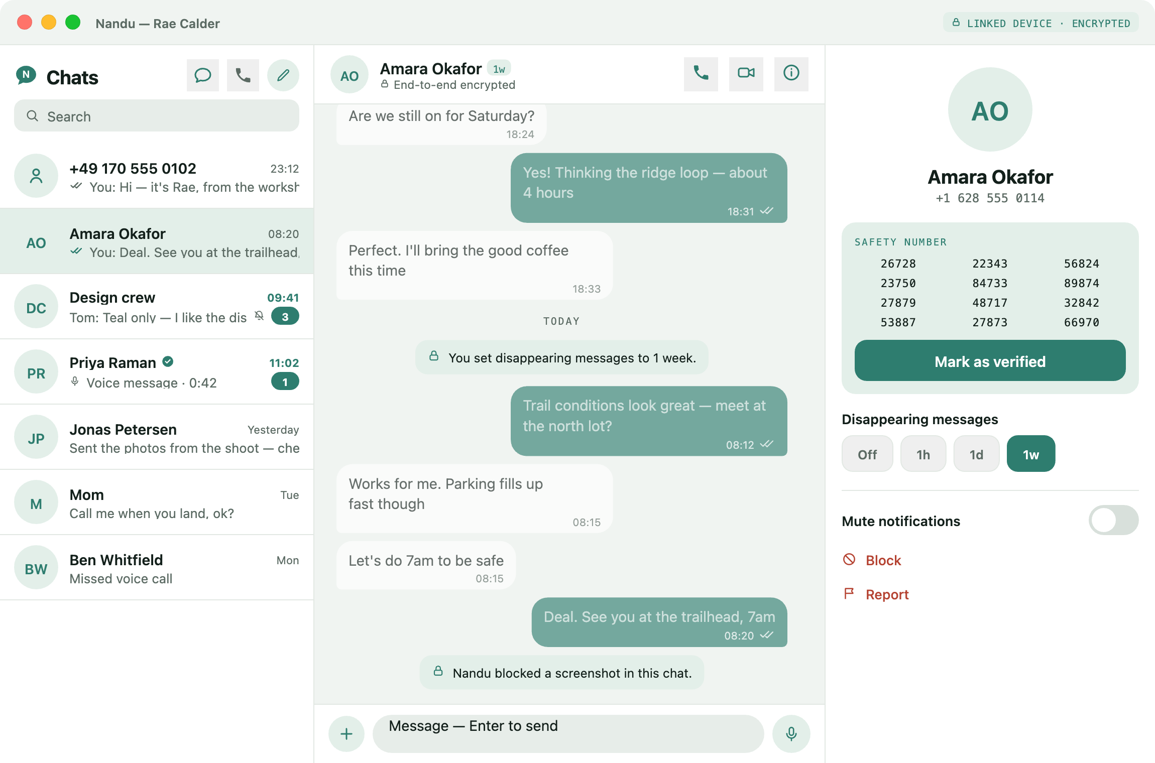Nandu desktop app — chats, conversation and contact panel