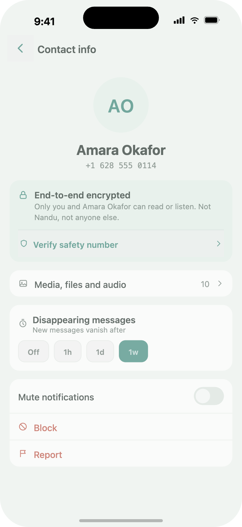 Contact info and safety number